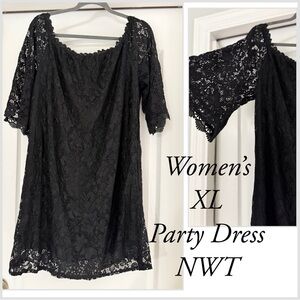 Chic Black Lace Dress XL women's NWT lined knee length shirt sleeve